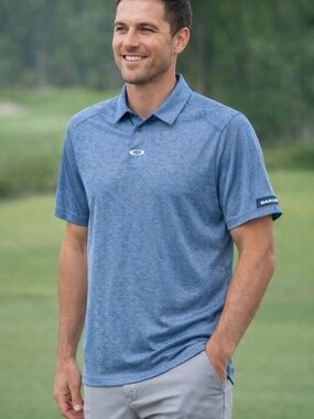 Oakley Golf Polo Shirt XL Blue Performance Athletic Logo Sleeve Mens